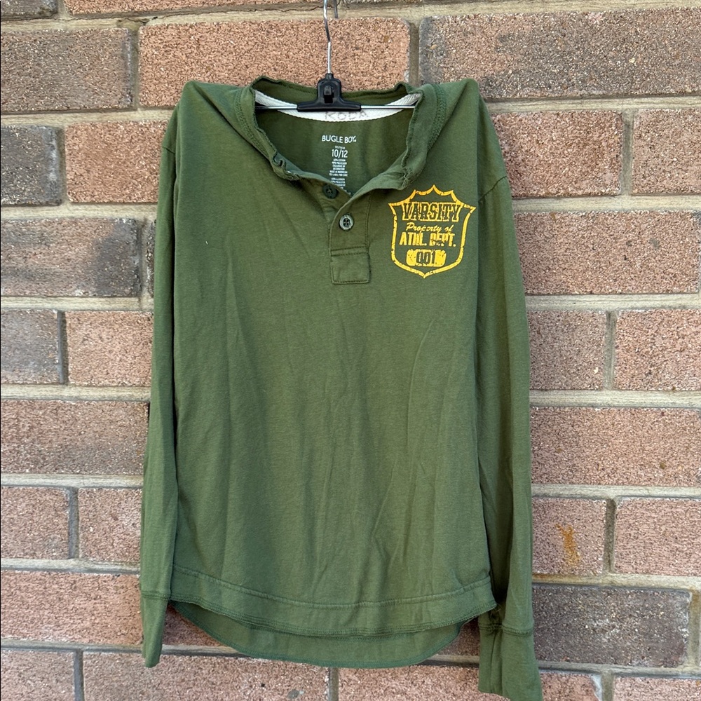 Bugle Boy Green Varsity Long Sleeve Tee Size 10/12